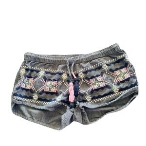 Oneill Beach Shorts Embroidered Cotton Surf Festival Anna Sui Y2K Low Medium